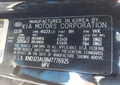 2021 Kia Soul Lx из США, поврежденный, VIN KNDJ23AU8M7776925